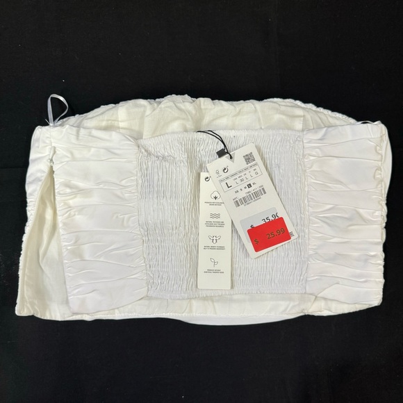 NWT ZARA Women’s Ruched White Tube Top Sz L - Picture 7 of 11